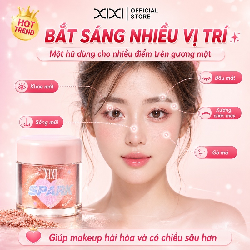 Xixi Phấn Bắt Sáng – Mỏng Nhẹ, Tự Nhiên, Lấp Lánh, Lâu Trôi, Không Lem, Dễ Dùng & Nhiều Tông D726