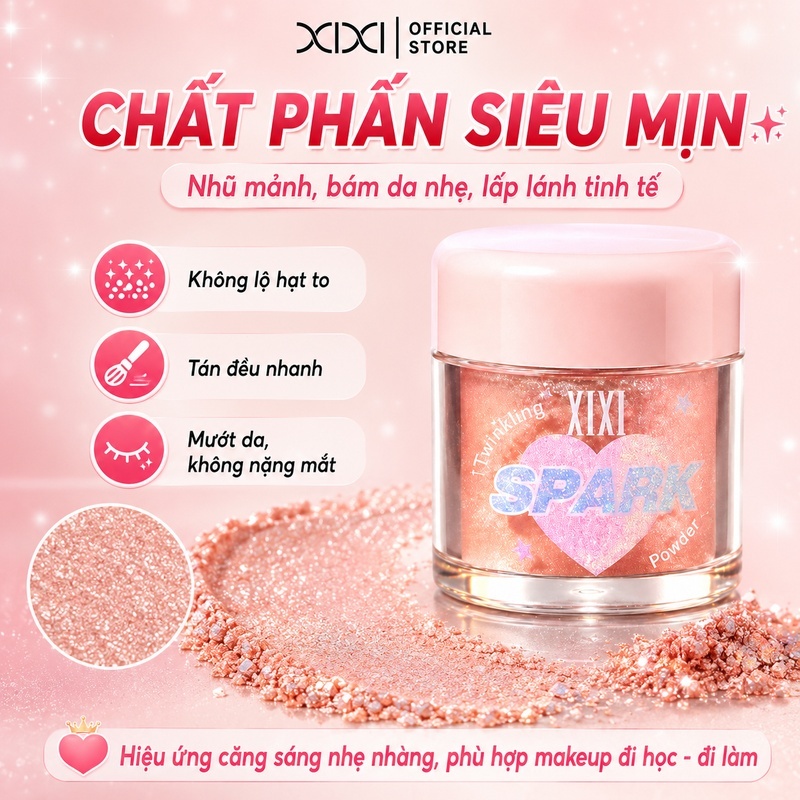 Xixi Phấn Bắt Sáng – Mỏng Nhẹ, Tự Nhiên, Lấp Lánh, Lâu Trôi, Không Lem, Dễ Dùng & Nhiều Tông D726