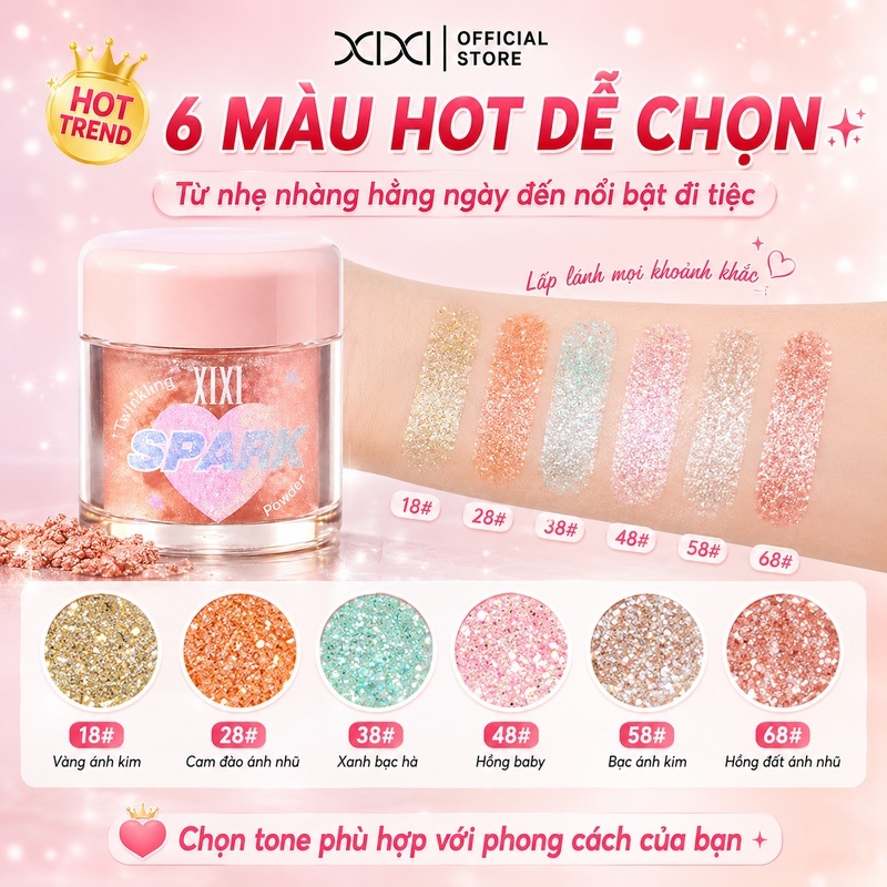 Xixi Phấn Bắt Sáng – Mỏng Nhẹ, Tự Nhiên, Lấp Lánh, Lâu Trôi, Không Lem, Dễ Dùng & Nhiều Tông D726