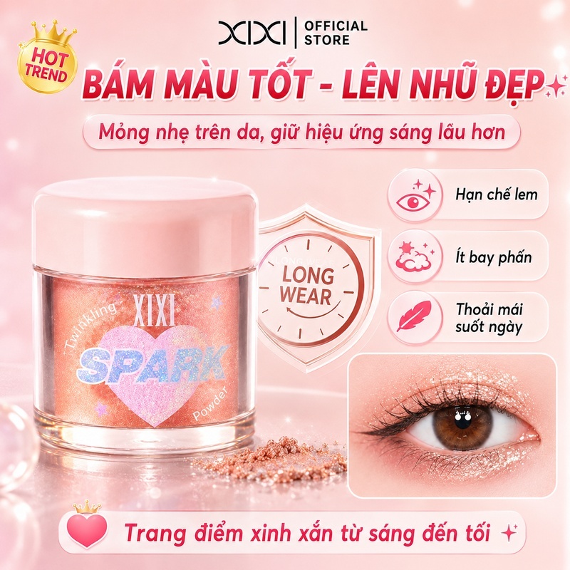 Xixi Phấn Bắt Sáng – Mỏng Nhẹ, Tự Nhiên, Lấp Lánh, Lâu Trôi, Không Lem, Dễ Dùng & Nhiều Tông D726