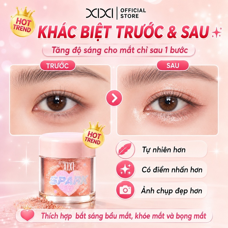Xixi Phấn Bắt Sáng – Mỏng Nhẹ, Tự Nhiên, Lấp Lánh, Lâu Trôi, Không Lem, Dễ Dùng & Nhiều Tông D726