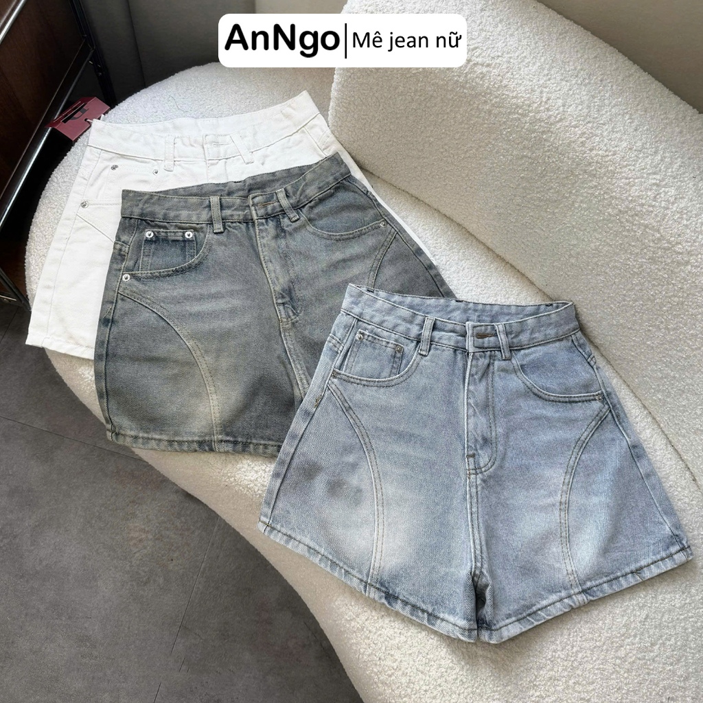 Quần short jean nữ ống rộng cách điệu cá tính, chất jean dày dặn không dãn Anngo - AT564