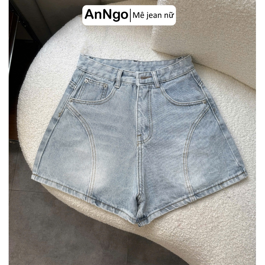 Quần short jean nữ ống rộng cách điệu cá tính, chất jean dày dặn không dãn Anngo - AT564