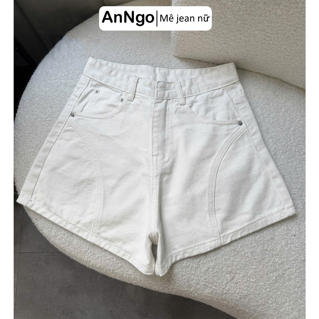 Quần short jean nữ ống rộng cách điệu cá tính, chất jean dày dặn không dãn Anngo - AT564
