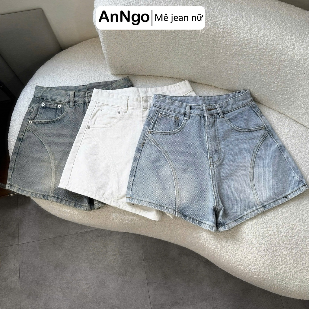 Quần short jean nữ ống rộng cách điệu cá tính, chất jean dày dặn không dãn Anngo - AT564