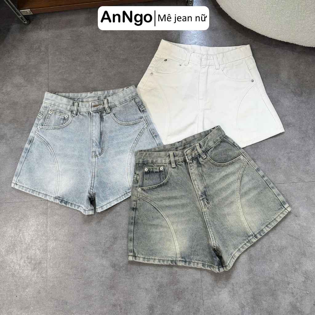 Quần short jean nữ ống rộng cách điệu cá tính, chất jean dày dặn không dãn Anngo - AT564