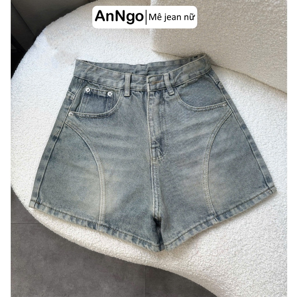 Quần short jean nữ ống rộng cách điệu cá tính, chất jean dày dặn không dãn Anngo - AT564