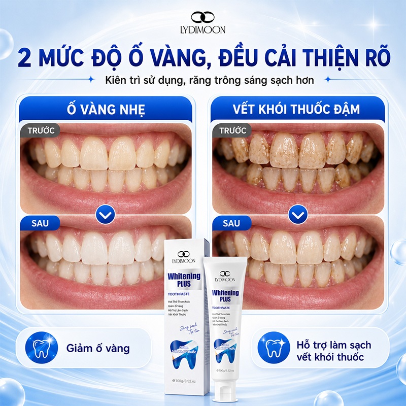 Kem Đánh Răng Làm Sạch Răng, Làm Sạch Vết Ố Răng, Chăm Sóc Răng Miệng, Hơi Thở Thơm Mát, LYDIMOON, 100g