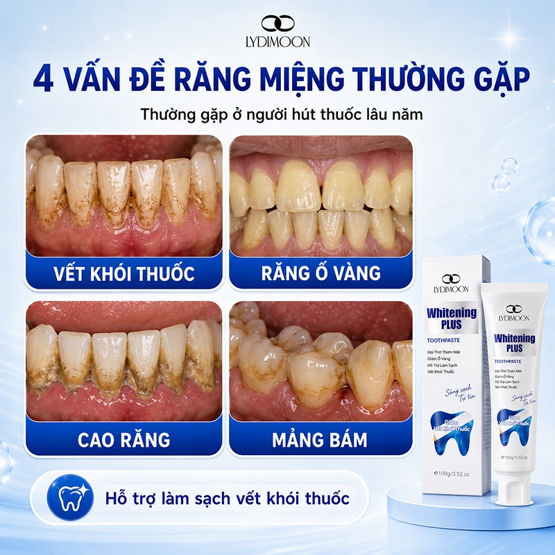 Kem Đánh Răng Làm Sạch Răng, Làm Sạch Vết Ố Răng, Chăm Sóc Răng Miệng, Hơi Thở Thơm Mát, LYDIMOON, 100g