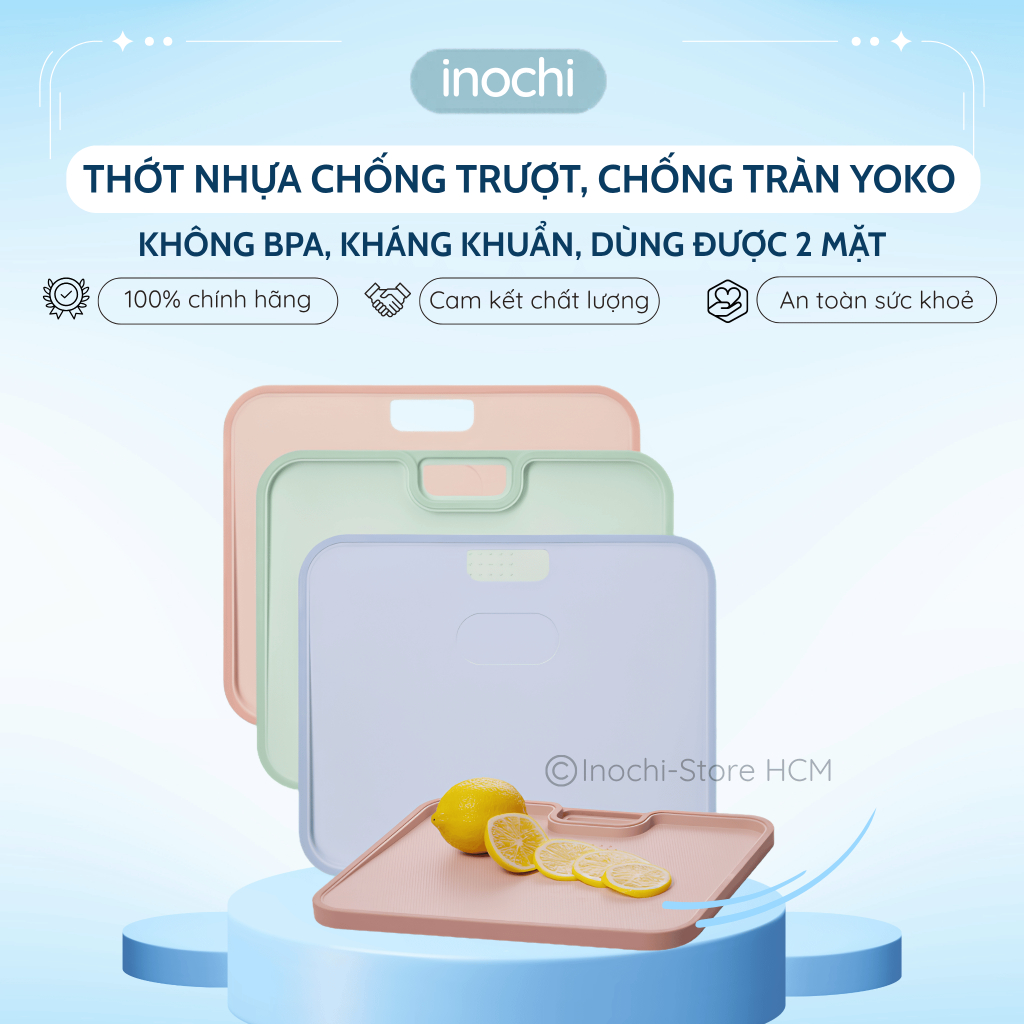 Thớt Nhựa CHỐNG TRƯỢT, chống tràn Yoko Inochi, Kháng Khuẩn an toàn, Gia Dụng Thông Minh, Dùng 2 mặt