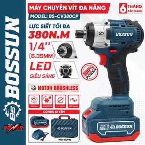 Máy Chuyên Vít Bossun BS-CV380NCP Không Chổi Than 380Nm, Đầu Gài 6.35mm, Pin 21V Chính Hãng