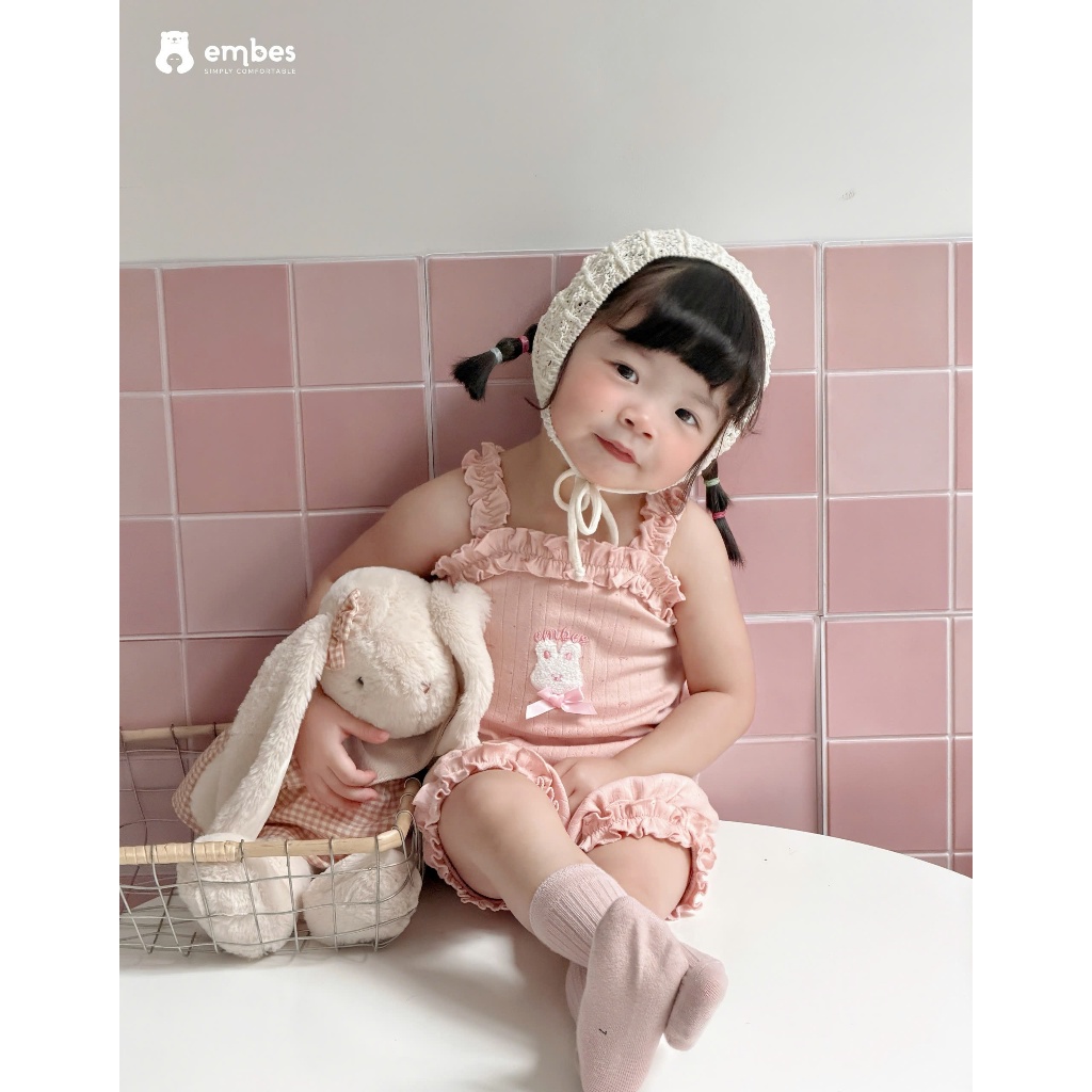 Bộ Hai Dây Cộc Cho Bé Embes, Combo 2 Bộ Hai Dây Chất Cotton Mềm Mại Cho Bé Gái Size Từ 8-18kg