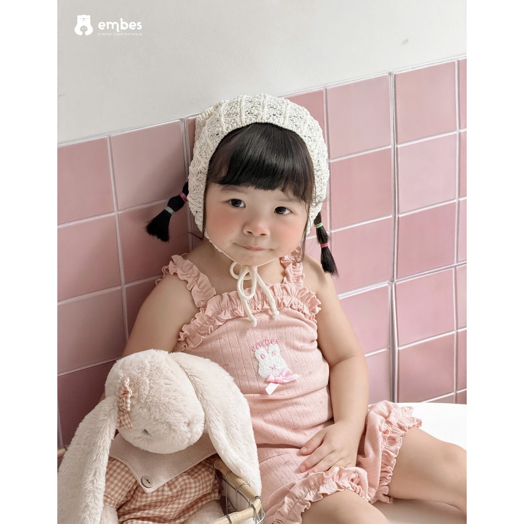 Bộ Hai Dây Cộc Cho Bé Embes, Combo 2 Bộ Hai Dây Chất Cotton Mềm Mại Cho Bé Gái Size Từ 8-18kg