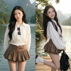 SET ÁO CỔ SƠ MI BO EO PHỐI CHÂN VÁY XÒE, SET ĐỒ NỮ TIỂU THƯ HÀN QUỐC HOT TREND ĐI CHƠI CHỤP ẢNH | MEOINDAHOUSE