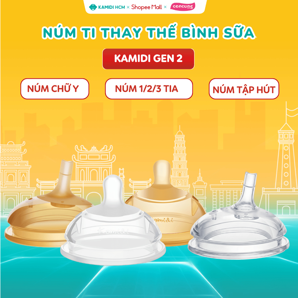 [MỚI] Núm Ti Thay Thế Bình Sữa Kamidi Silicone Gen 2 - Phiên Bản Năng Cấp Núm Mềm Mô Phỏng Ti Mẹ