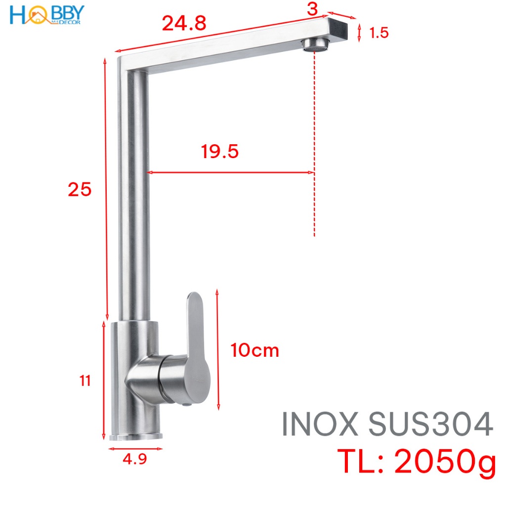 Vòi rửa chén bát nóng lạnh inox 304 cao cấp Hobby home decor RCDV