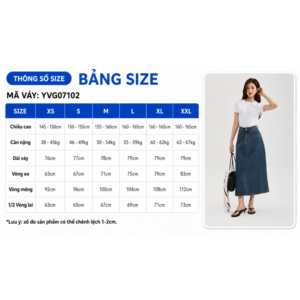 Chân Váy Jeans Midi GMORNING Dáng A Cơ Bản Chất Denim Mềm Thoải Mái Dễ Phối YVJF01071 - YVG07102