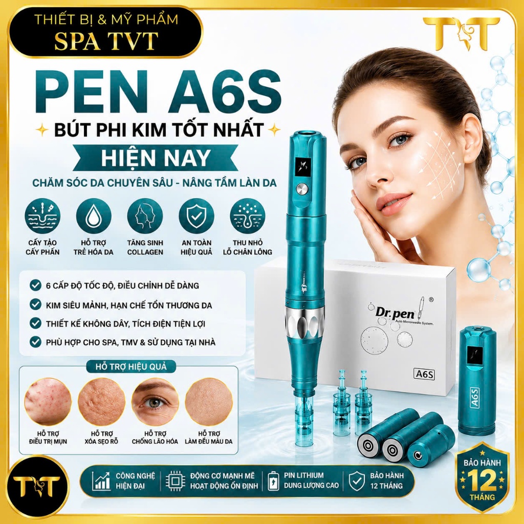MÁY PHI KIM DR.PEN A6S TÍCH ĐIỆN 2 PIN – THU NHỎ LỖ CHÂN LÔNG, HỖ TRỢ CĂNG BÓNG VÀ TRẺ HÓA DA