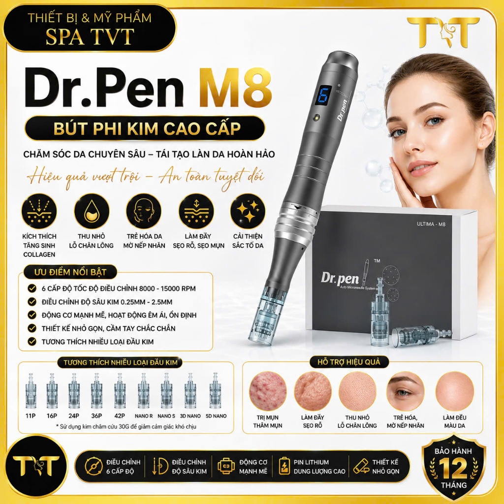 DR.PEN M8 BÚT DERMA ĐIỆN ULTIMA M8 – VI KIM PHI KIM CHUYÊN NGHIỆP, HỖ TRỢ GIẢM SẸO RỖ, MỜ THÂM