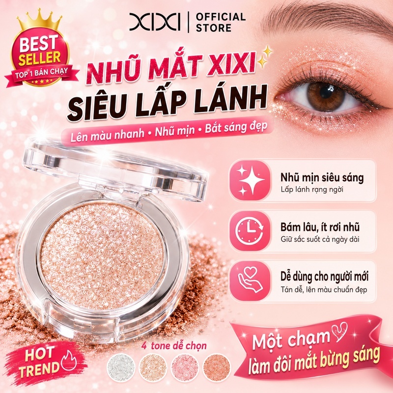 XIXI Glitter Aegyo-Sal Eyeshadow | Long Lasting Sparkle Highlight | Radiant Shimmer Eye Makeup D506