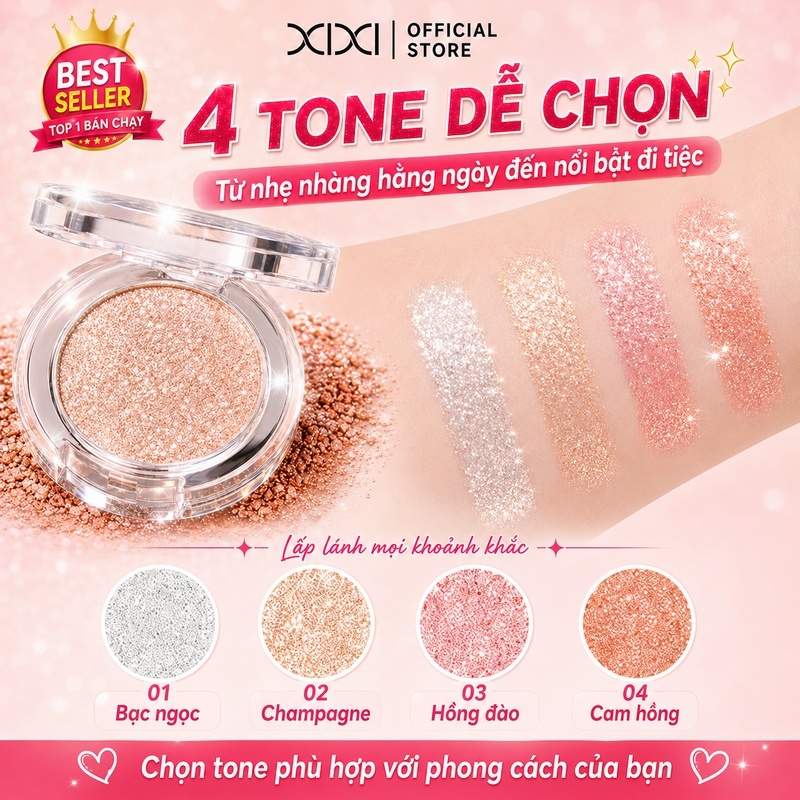 XIXI Glitter Aegyo-Sal Eyeshadow | Long Lasting Sparkle Highlight | Radiant Shimmer Eye Makeup D506