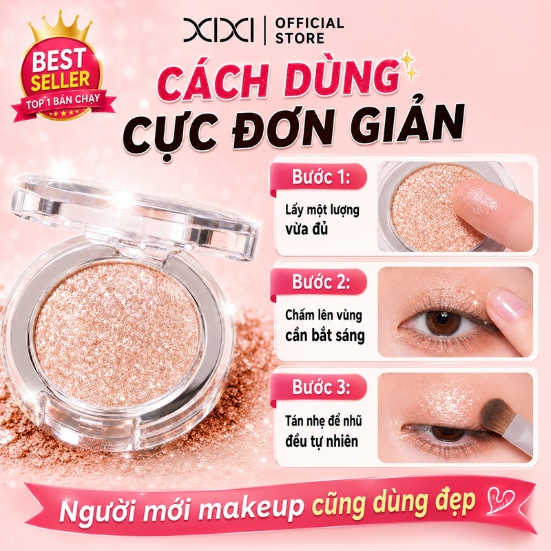XIXI Glitter Aegyo-Sal Eyeshadow | Long Lasting Sparkle Highlight | Radiant Shimmer Eye Makeup D506