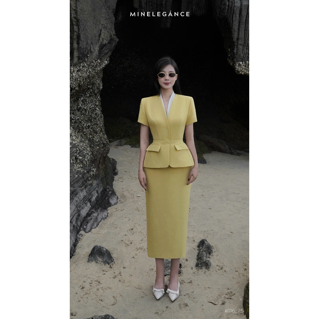 MINELEGÁNCE - SET VEST ÁO & CHÂN VÁY BÚT CHÌ THANH LỊCH, SANG TRỌNG - MIN116