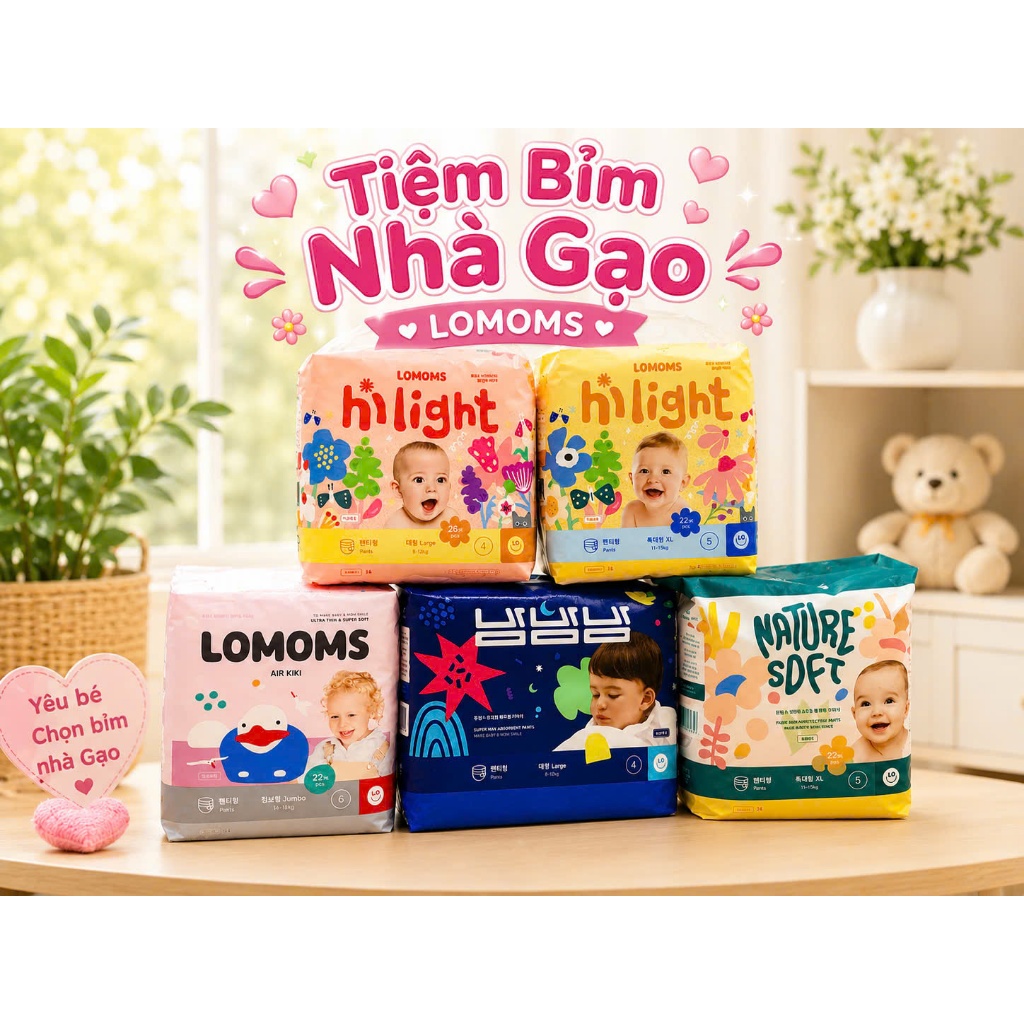 [Chính hãng] Tã bỉm Lomoms Air Kiki, Bam Bam Bam, Nature Soft nội địa Hàn Quốc mềm mỏng