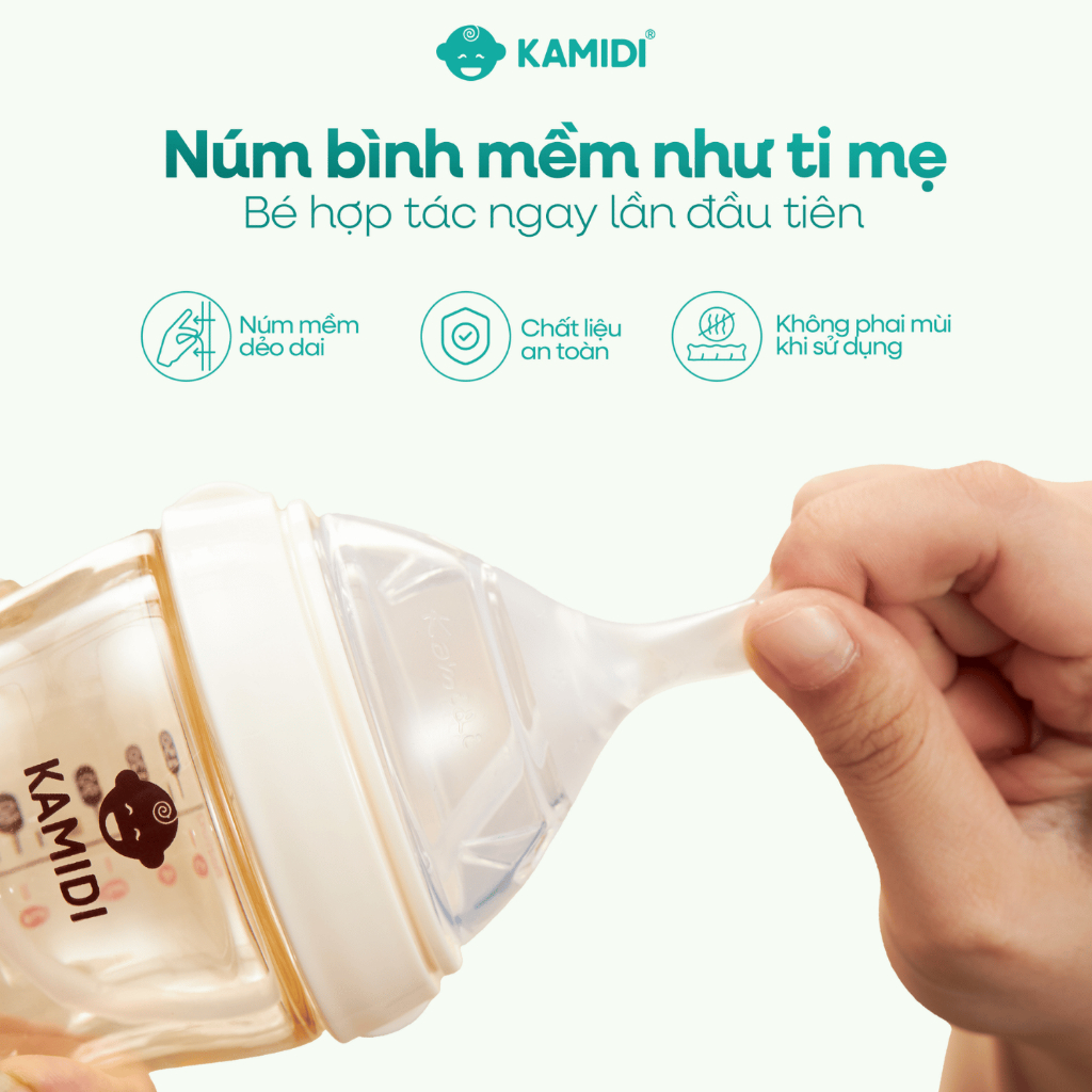 Bình Sữa Sơ Sinh Kamidi PPSU GEN 2 Núm Mềm Mô Phỏng Hoàn Hảo Ti Mẹ 150ml