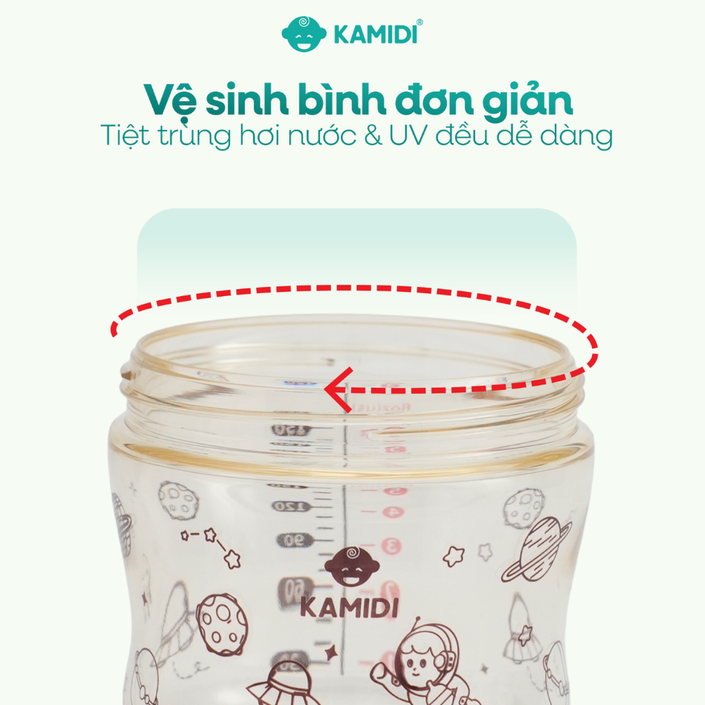 Bình Sữa Sơ Sinh Kamidi PPSU GEN 2 Núm Mềm Mô Phỏng Hoàn Hảo Ti Mẹ 150ml