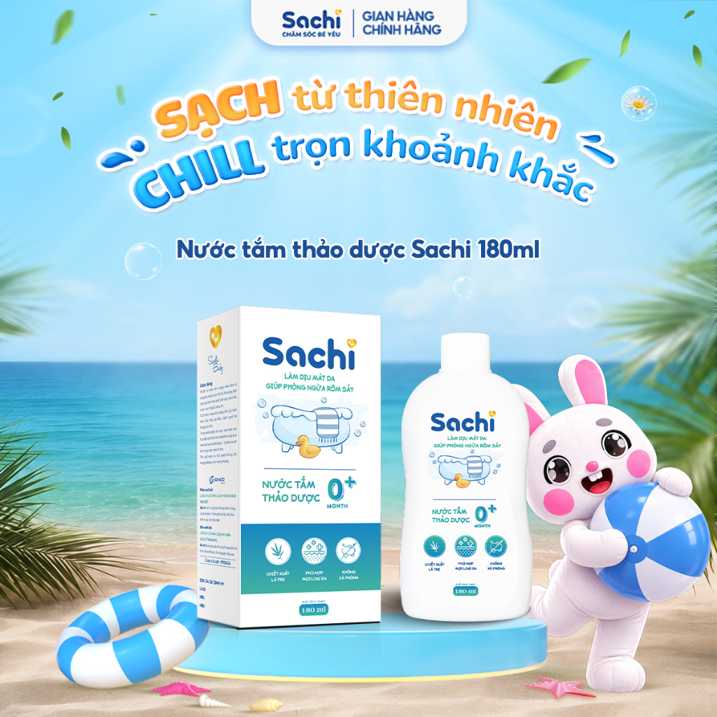 Nước Tắm Thảo Dược Cho Bé Sachi 180ml Hỗ Trợ Làm Dịu Mát Da Giúp Phòng Ngừa Rôm Sảy