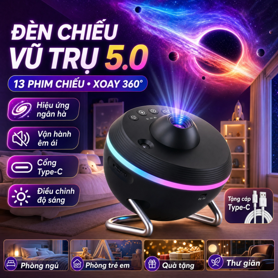 Đèn Chiếu Vũ Trụ 13 Trong1 4K HD,Máy Chiếu Sao Xoay 360°,Đèn Ngủ Galaxy Trang Trí Phòng,Quà Tặng LED