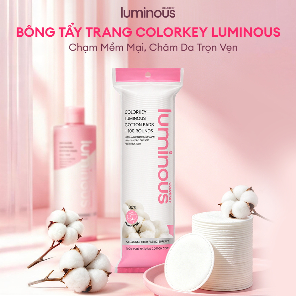 Bông Tẩy Trang COLORKEY LUMINOUS 100 miếng - Mềm Mịn, Thân Thiện Với Làn Da