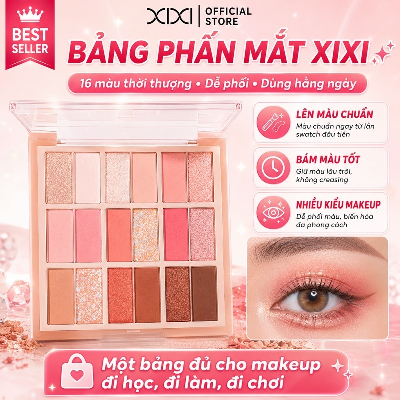 Xixi Bảng Phấn Mắt 18 Màu Lì Nhũ Lên Màu Dễ Tán Lâu Trôi Tự Nhiên Phong Cách Hàn Cho Người Mới D668