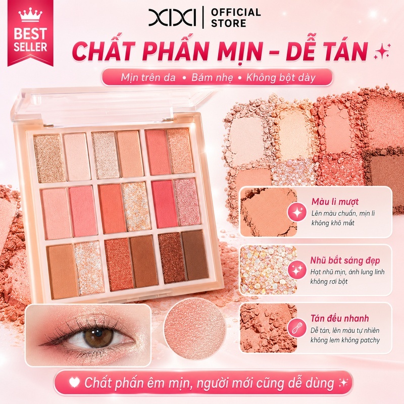 Xixi Bảng Phấn Mắt 18 Màu Lì Nhũ Lên Màu Dễ Tán Lâu Trôi Tự Nhiên Phong Cách Hàn Cho Người Mới D668