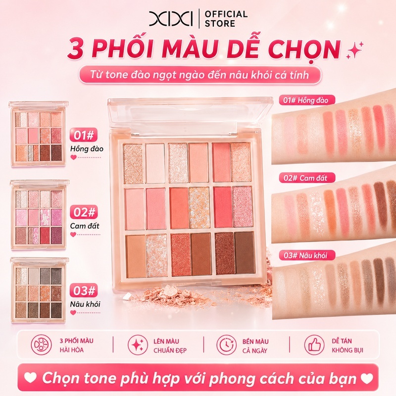 Xixi Bảng Phấn Mắt 18 Màu Lì Nhũ Lên Màu Dễ Tán Lâu Trôi Tự Nhiên Phong Cách Hàn Cho Người Mới D668