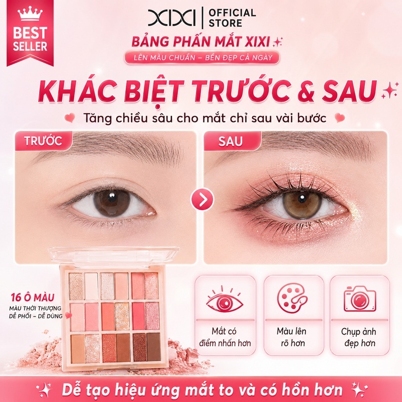 Xixi Bảng Phấn Mắt 18 Màu Lì Nhũ Lên Màu Dễ Tán Lâu Trôi Tự Nhiên Phong Cách Hàn Cho Người Mới D668