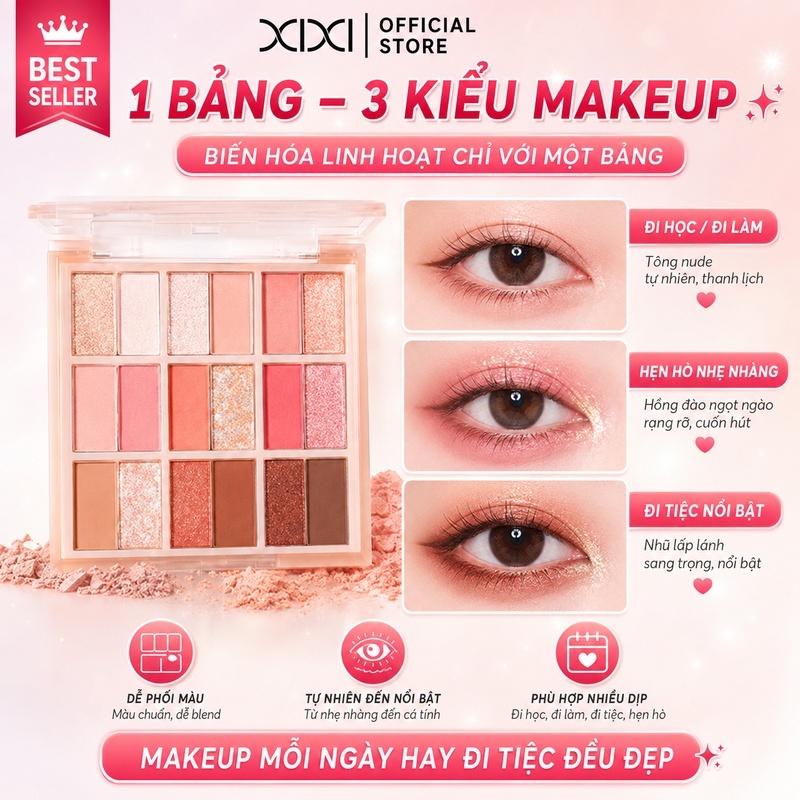 Xixi Bảng Phấn Mắt 18 Màu Lì Nhũ Lên Màu Dễ Tán Lâu Trôi Tự Nhiên Phong Cách Hàn Cho Người Mới D668