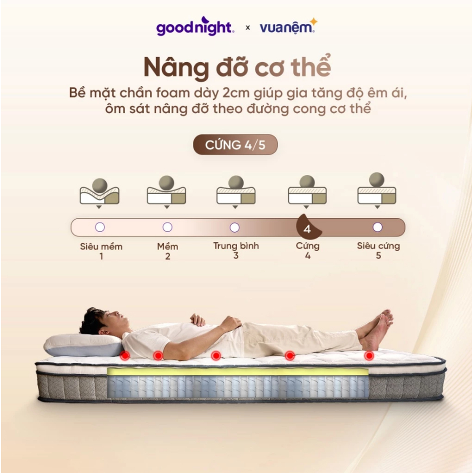 Nệm Lò Xo Vua Nệm Goodnight Sleep Wave Hybrid 20cm - Nệm Khách Sạn