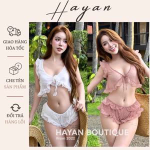 HT34 Bộ ngủ sexy chấm bi dễ thương dây cài, đồ ngủ dáng ngắn tôn dáng quyến rũ HT34