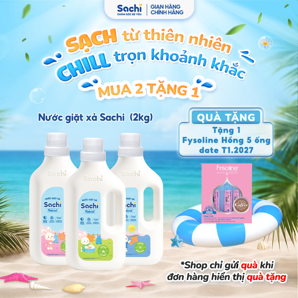 Nước Giặt Xả Cho Bé Sachi - Chai 2kg Hương Thơm Dịu Nhẹ, Làm Sạch Vết Bẩn, Làm Mềm và Giữ Bền Màu Vải