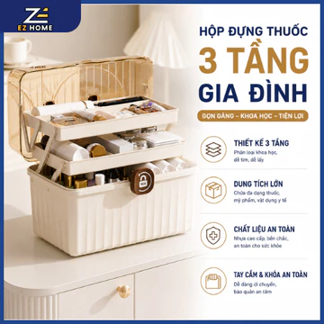 Hộp Đựng Thuốc Gia Đình 3 Tầng Có Tay Xách Tủ Thuốc Y Tế Đa Năng Hộp Sơ Cứu Dung Tích Lớn