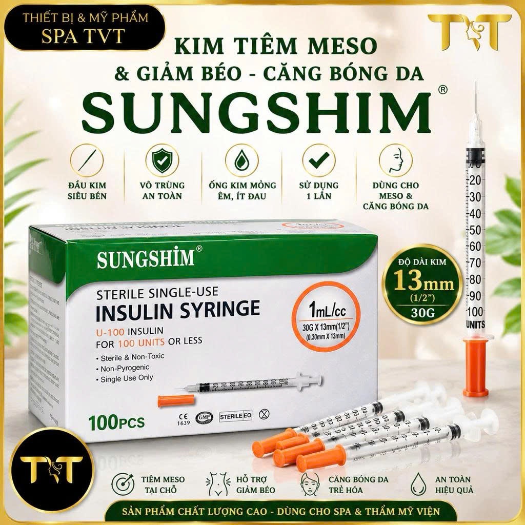 Kim Tiểu Đường Sungshim Hàn Quốc 30G 13mm, Kim Tiêm Insulin Vô Trùng Dùng Một Lần, Đầu Kim Sắc Bén