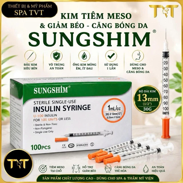 Kim Tiểu Đường Sungshim Hàn Quốc 30G 13mm, Kim Tiêm Insulin Vô Trùng Dùng Một Lần, Đầu Kim Sắc Bén