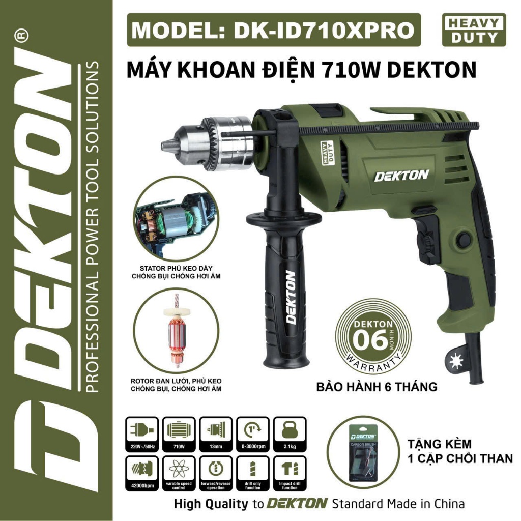 Máy khoan Điện Dekton DK-ID710XPRO Đầu 13 ly 710w có chức năng búa khoan tường