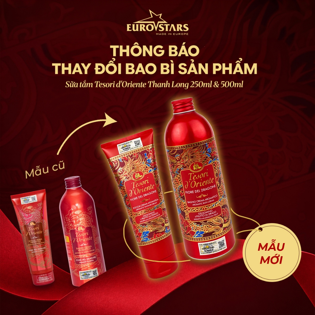 Sữa tắm nước hoa Tesori d'Oriente 500ml - 25ml - Dưỡng ẩm mịn da, lưu hương lâu đến 8H, nhập khẩu Italy (Kèm vòi)