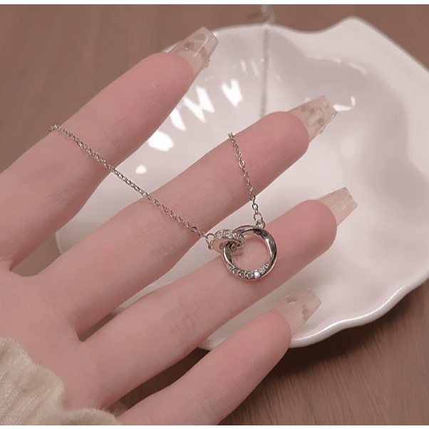 Dây Chuyền Nữ Mạ Bạc Mặt Tròn Đính Đá Zircon Cao Cấp - Vòng Cổ Bạc Thiết Kế Thanh Lịch Sang Trọng