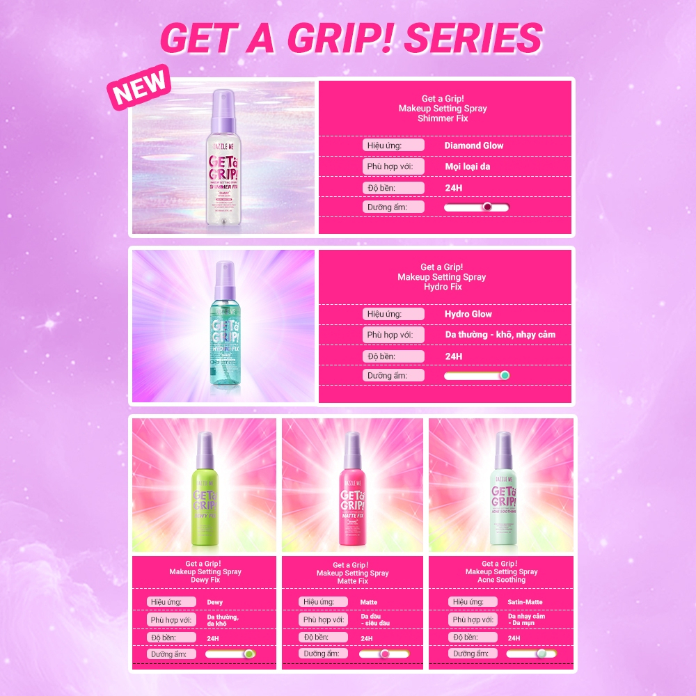 Xịt Khóa makeup Nền DAZZLE ME Setting Spray Dewy Fix Cố Định Trang Điểm Lâu Trôi Cấp Ẩm 60ml