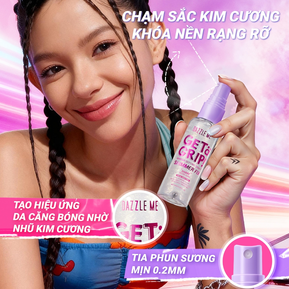Xịt Khóa makeup Nền DAZZLE ME Setting Spray Dewy Fix Cố Định Trang Điểm Lâu Trôi Cấp Ẩm 60ml