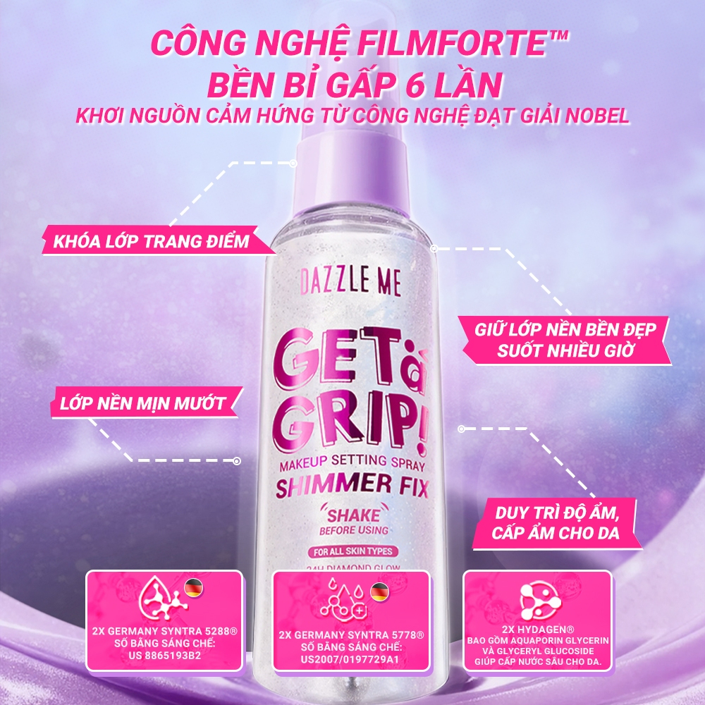 Xịt Khóa makeup Nền DAZZLE ME Setting Spray Dewy Fix Cố Định Trang Điểm Lâu Trôi Cấp Ẩm 60ml